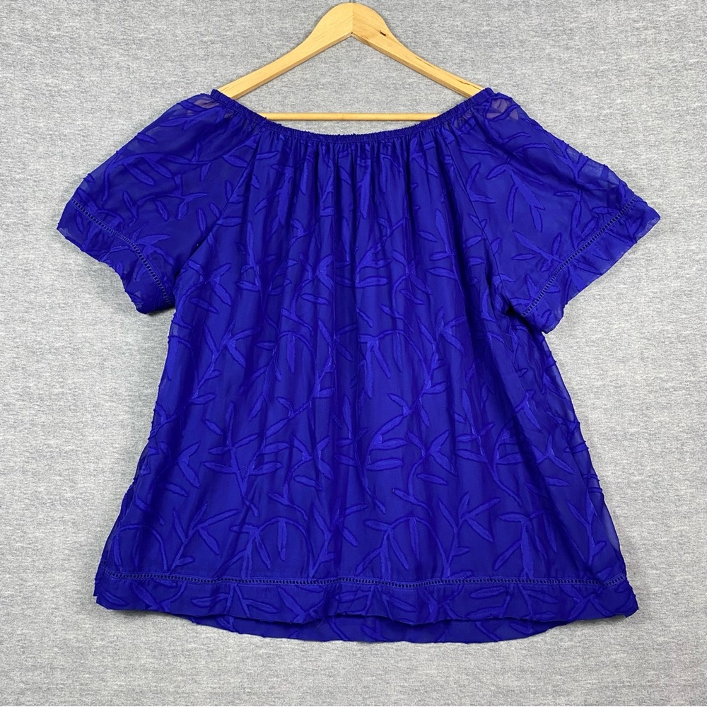 St Johns bay Womens Blue Convertible Floral Sheer Lined Blouse Size 1X NWT